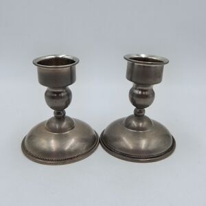 American Pewter Candlestick Holders by OKT Pair Taper 4-1/2 Inch